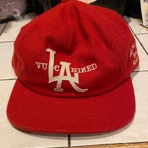 Rare Wool blend Vans Red LA Vulcanized SnapBack Cap with White Embroidery
